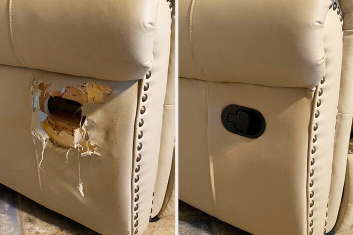 Leather sofa hardware and upholstery restoration, expert sofa repair services in Los Angeles.