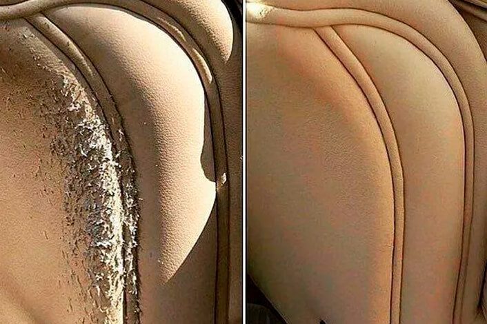 Restored leather sofa scratched by pets, professional leather repair in Los Angeles.