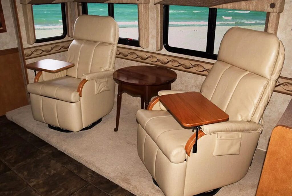 Reupholstered furniture in motorhome – refreshed design and upgraded materials
