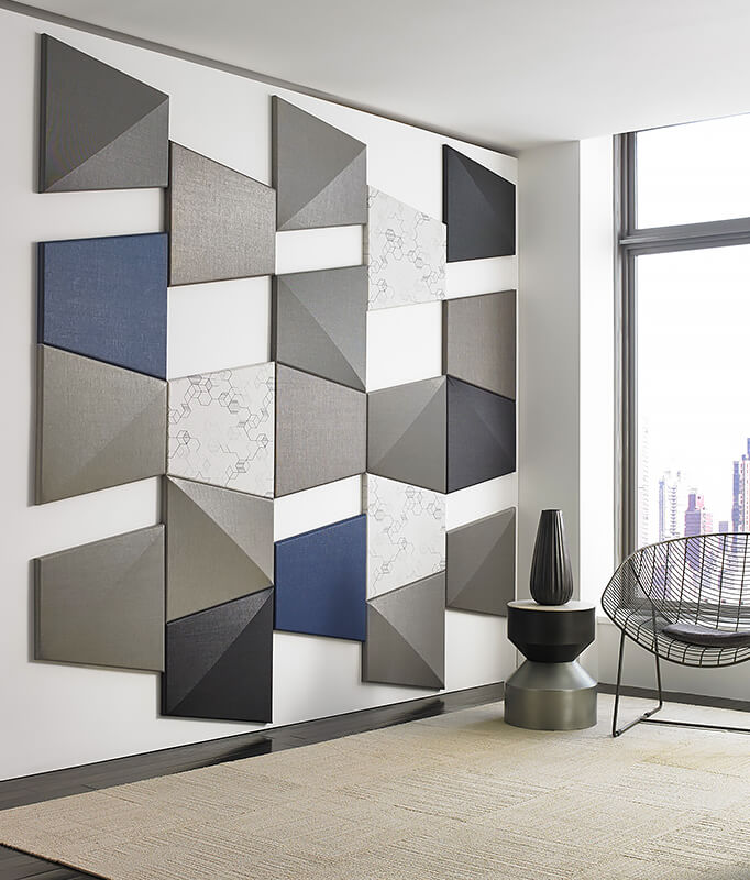 Decorative wall panels in an office seating area