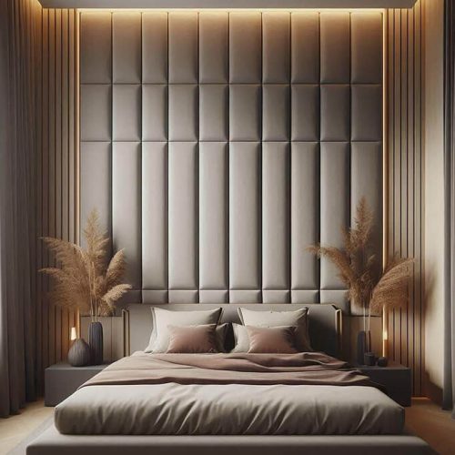 Custom upholstered wall panels in a hotel suite interior