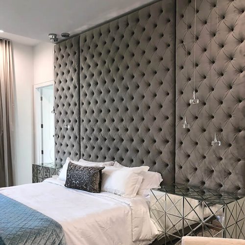 Luxury upholstered wall panels in a hospitality interior